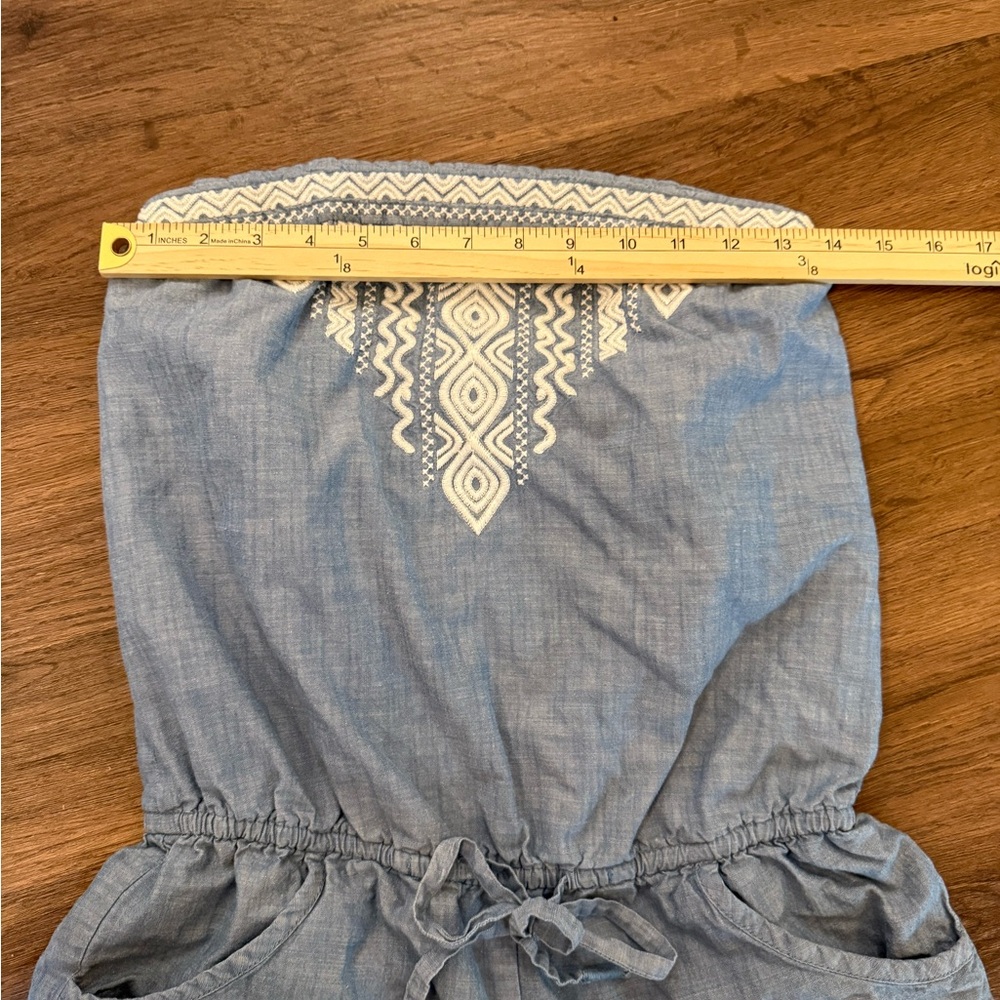 Hollister Womens Strapless Embroidered Chambray Romper Tie Waist Size S - Picture 6 of 10